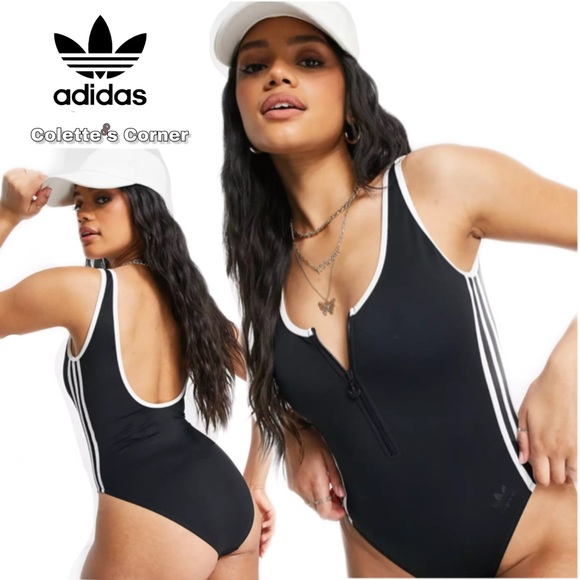 adidas Other - NWT Adidas Original Black White Adicolor Three Stripe Zip Up one Piece Swimsuit